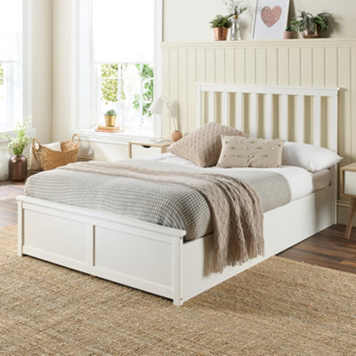 Wooden Ottoman Storage Bed in White, size Double