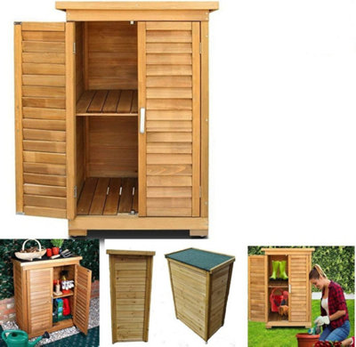 Wooden Outdoor Garden Lawn Tool Shed Cupboard Storage Chest