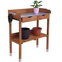 Wooden Outdoor Potting Bench with Metal Workstation - Perfect (92x78x38cm) Greenhouse Table with Hooks Drawers and Bottom Shelf