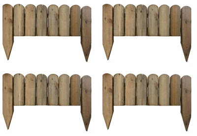 Wooden Picket Log Edging Garden Border Fencing Lawn Path Pack of 4