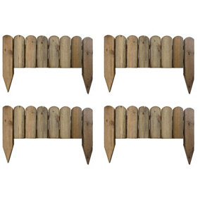 Wooden Picket Log Edging Garden Border Fencing Lawn Path Pack of 4