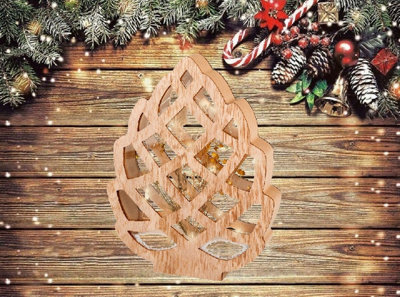 Wooden Pine Cone Ornament Christmas Light Decoration Festive Wooden Frame 27cm - 4