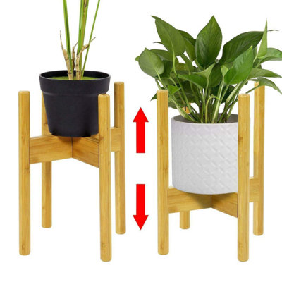 Wooden Plant Holder - Modern And Sleek Design - Adjustable Stand - Made From Strong Durable Bamboo