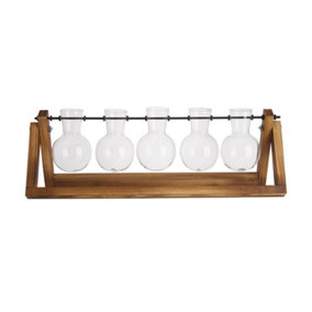 Wooden Plant Propagation Station with 5 Bulbs glass Vase
