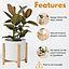 Wooden Plant Stand With Ceramic Plant Pot Included 17cm - Mid-Century Indoor Plant Pot - Double-Sided Holder For Flowers or Plants