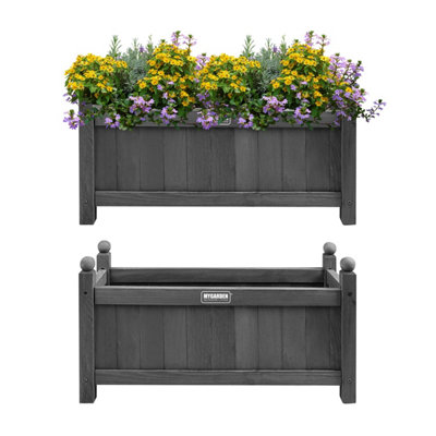 Wooden Planter Modern Flower Pot Outdoor Garden with PE Liner - Rectangular Medium