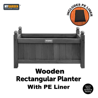 Wooden Planter Modern Flower Pot Outdoor Garden with PE Liner - Rectangular Medium
