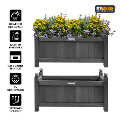 Wooden Planter Modern Flower Pot Outdoor Garden with PE Liner - Rectangular Medium