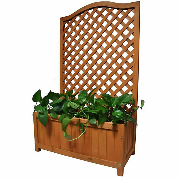 Wooden Planter With Lattice For Vines