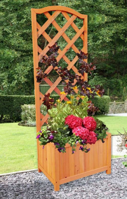 Wooden Planter with Lattice Trellis