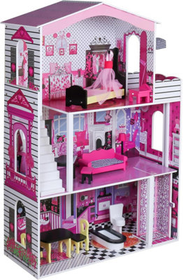 Wooden Play Doll House With Accessories & Furniture Storey Pretend Play ...