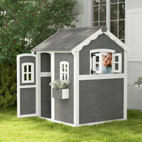Wooden Playhouse with Doors, Windows, Plant Box