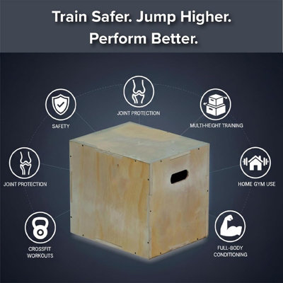 Wooden Plyo Box 3-in-1 Adjustable Jump Trainer ,M (Medium)