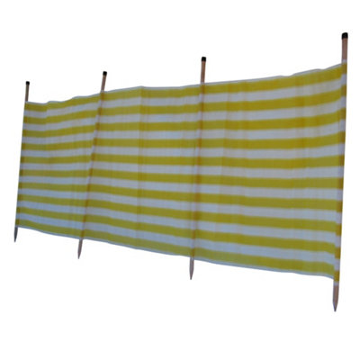 Wooden Pole Striped Camping Windbreak - Yellow 5.7M (Beach Holiday Garden Weather Shelter)