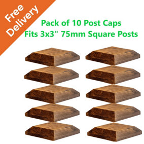 Wooden Post Cap 100 x 100mm (Pack of 10) Colour Brown - Fits 3 x 3" Square Posts ( Free Delivery)
