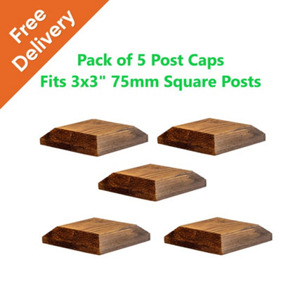 Wooden Post Cap 100 x 100mm (Pack of 5) Colour Brown - Fits 3 x 3" Square Posts (Free Delivery)