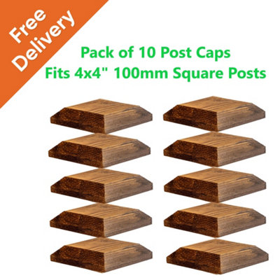 Wooden Post Cap 120 x 120mm (Pack of 10) Brown Colour - Fits 4 x 4" Square Posts (Free Delivery)