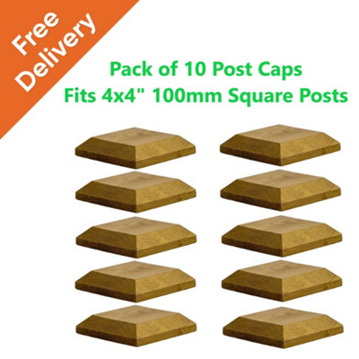 Wooden Post Cap 120 x 120mm (Pack of 10) Green Colour - Fits 4 x 4" Square Posts (Free Delivery)