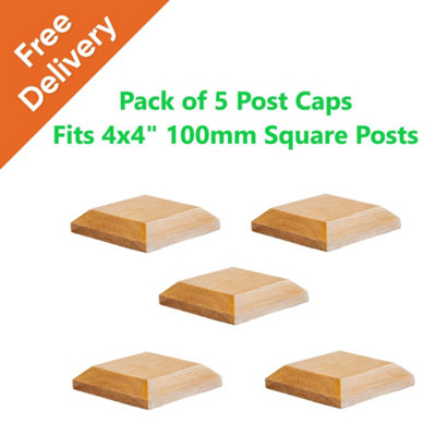 Wooden Post Cap 120 x 120mm (Pack of 5) Natural Colour - Fits 4 x 4" Square Posts ( Free Delivery )