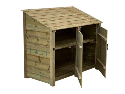 Wooden Premium Tongue & Groove Log Store (W-146cm, H-126cm, D-88cm With doors, With Kindling Shelf