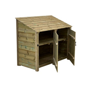 Wooden Premium Tongue & Groove Log Store (W-146cm, H-126cm, D-88cm With doors, With Kindling Shelf