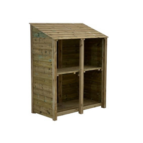 Wooden Premium Tongue & Groove Log Store (W-146cm, H-180cm, D-88cm) With Kindling Shelf