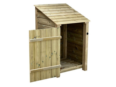 Wooden Premium Tongue & Groove Log Store (W-79cm, H-126cm, D-88cm) With door