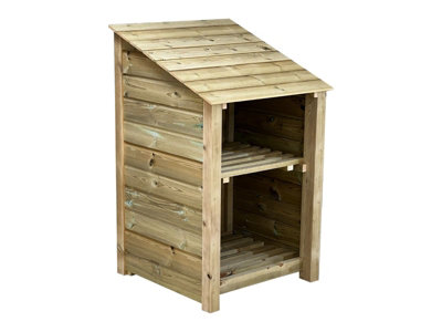 Wooden Premium Tongue & Groove Log Store (W-79cm, H-126cm, D-88cm) With Kindling Shelf