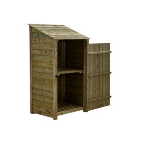 Wooden Premium Tongue & Groove Log Store (W-99cm, H-180cm, D-88cm) With door, With Kindling Shelf
