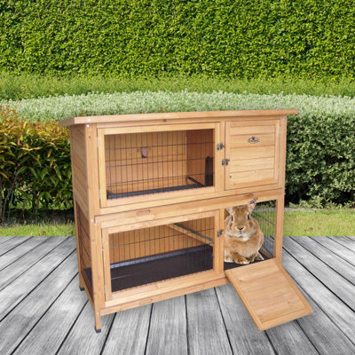 Wooden Rabbit Hutch/Guinea Pig Ferret 4ft Two Tier Wood Pet House Shelter - 4