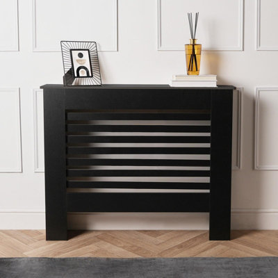 Wooden Radiator Cover Shelf Modern Furniture, Black - Medium