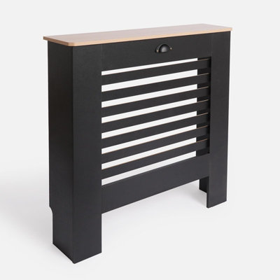 Wooden Radiator Cover Shelf Modern Furniture, Black - Small