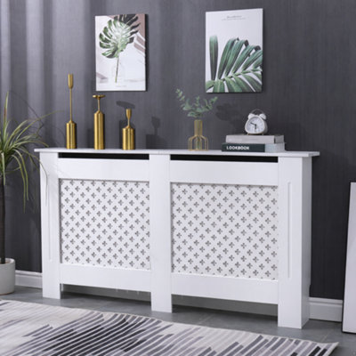 Wooden Radiator Cover White Criss Cross Design Large 82 cm x 152 cm