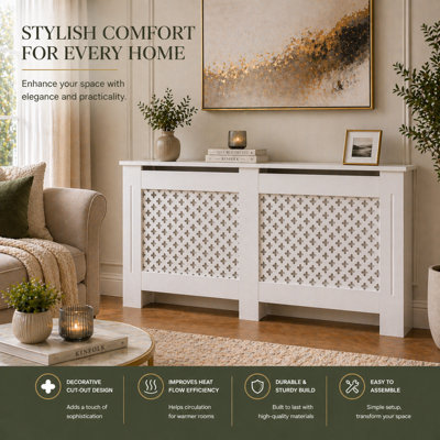 Wooden Radiator Cover White Criss Cross Design Large 82 cm x 152 cm