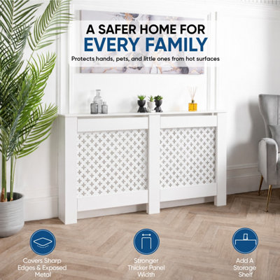 Wooden Radiator Cover White Criss Cross Design Large 82 cm x 152 cm