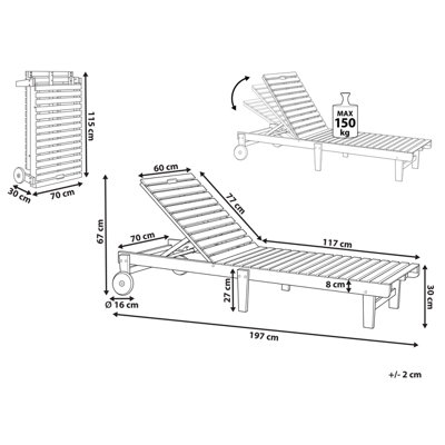 Wooden Reclining Sun Lounger Light PIETRALUNGA - 3