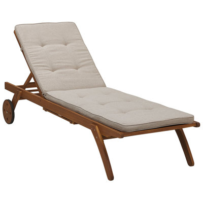 Wooden Reclining Sun Lounger with Cushion Beige CESANA