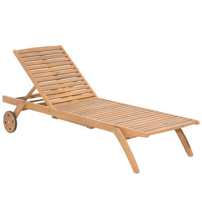 Wooden Reclining Sun Lounger with Cushion Beige CESANA - 4