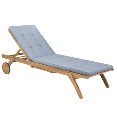 Wooden Reclining Sun Lounger with Cushion Blue CESANA