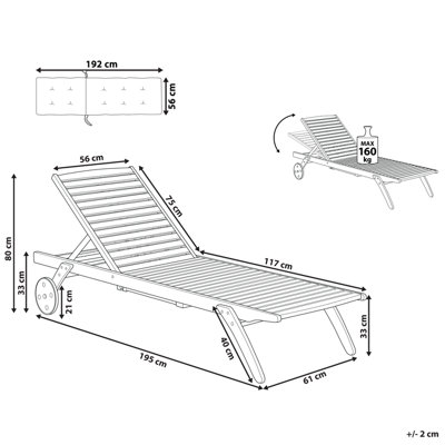 Wooden Reclining Sun Lounger with Cushion Blue CESANA - 3