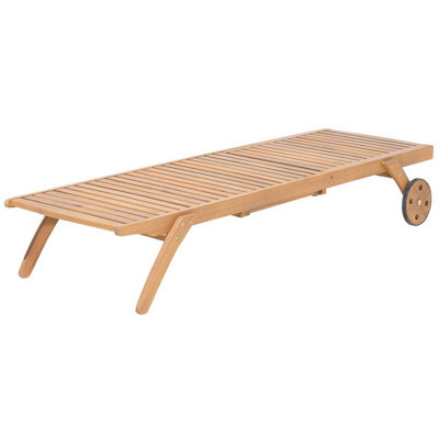 Wooden Reclining Sun Lounger with Cushion Blue CESANA - 4