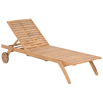 Wooden Reclining Sun Lounger with Cushion Blue CESANA - 5