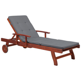 Wooden Reclining Sun Lounger With Cushion Grey TOSCANA