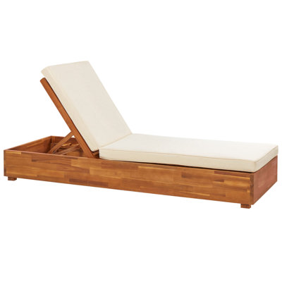 Wooden Reclining Sun Lounger with Cushion Off-White FANANO