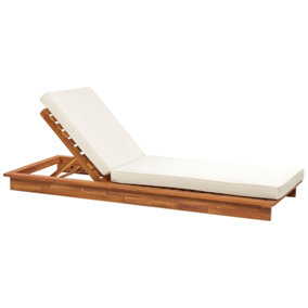Wooden Reclining Sun Lounger with Cushion Off-White GRANARI