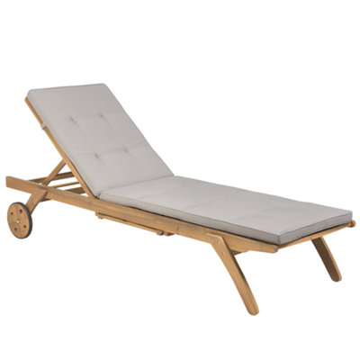 Wooden Reclining Sun Lounger with Cushion Taupe CESANA