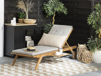 Wooden Reclining Sun Lounger with Cushion Taupe CESANA
