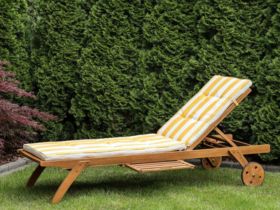 Wooden Reclining Sun Lounger with Cushion Yellow and White CESANA