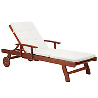 Wooden Reclining Sun Lounger with Off-White Cushion TOSCANA