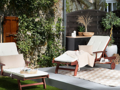 Wooden Reclining Sun Lounger with Off-White Cushion TOSCANA